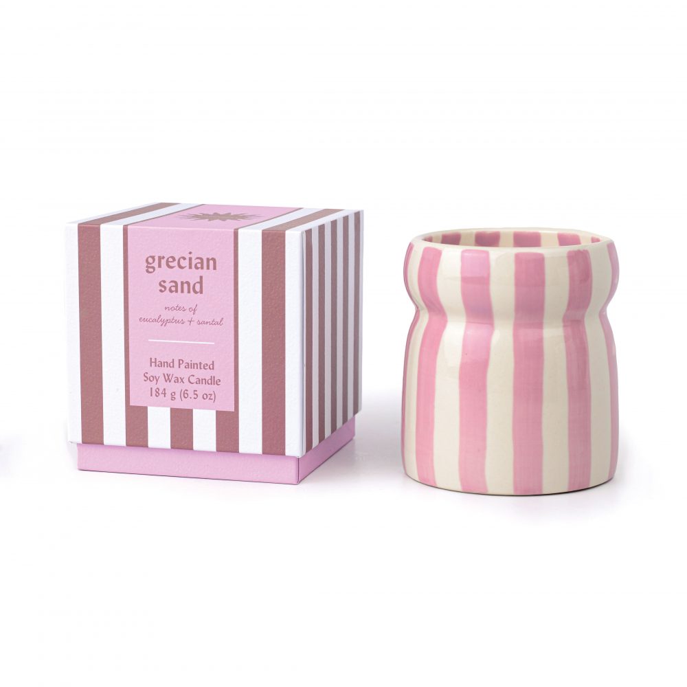 STRIAE Rosa - Vela en recipiente de cerámica a rayas