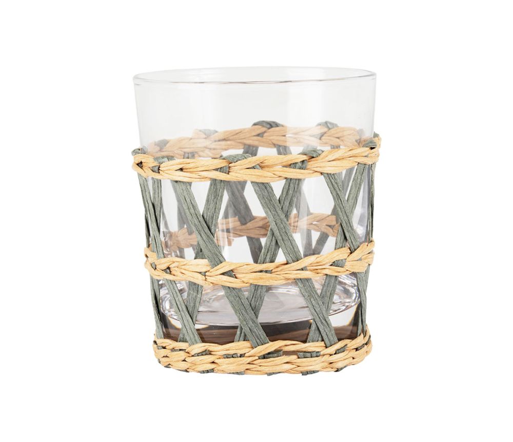 LACIS GRIS - Set de 6 vasos de cristal y ratán color gris y natural. CÔTÉ TABLE