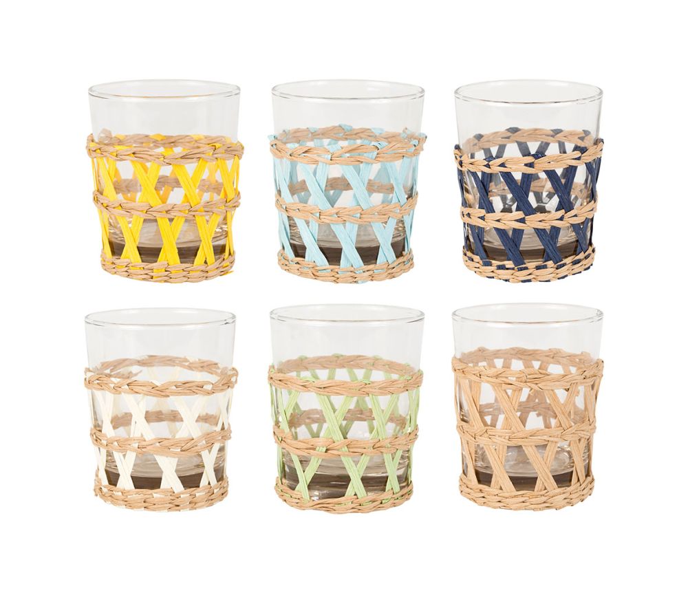 LACIS MULTICOLOR - Set de 6 vasos de cristal y ratán en varios colores. CÔTÉ TABLE