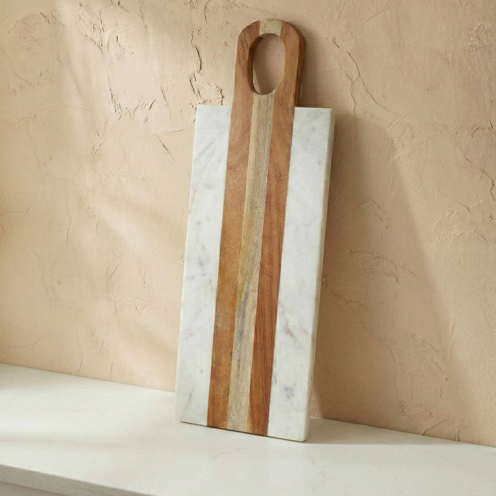 DÚO - Tabla alargada de madera y mármol