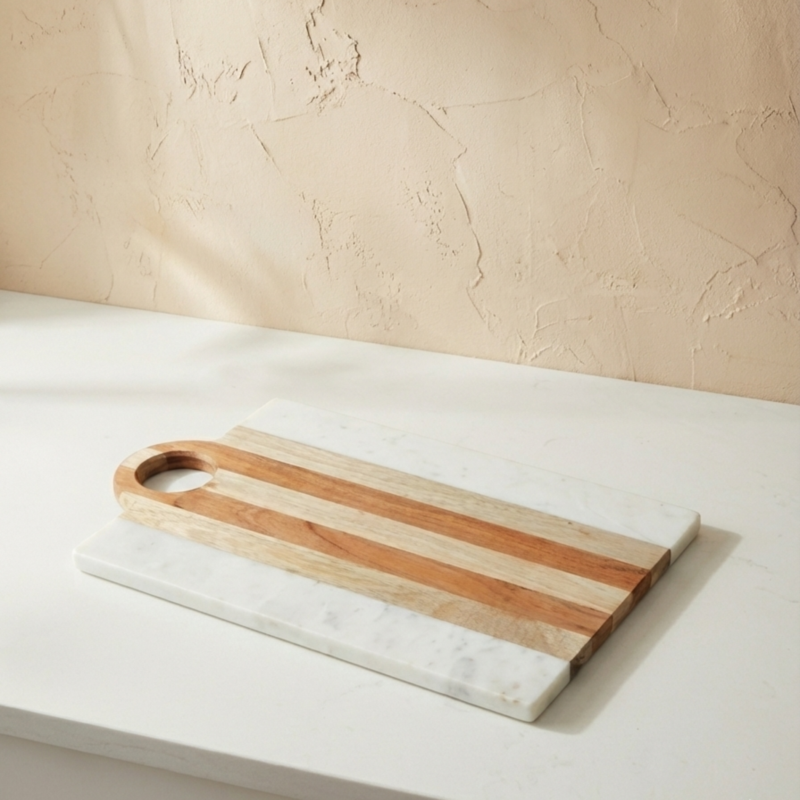 DÚO MEDIANA - Tabla rectangular de madera y mármol - Imagen 4