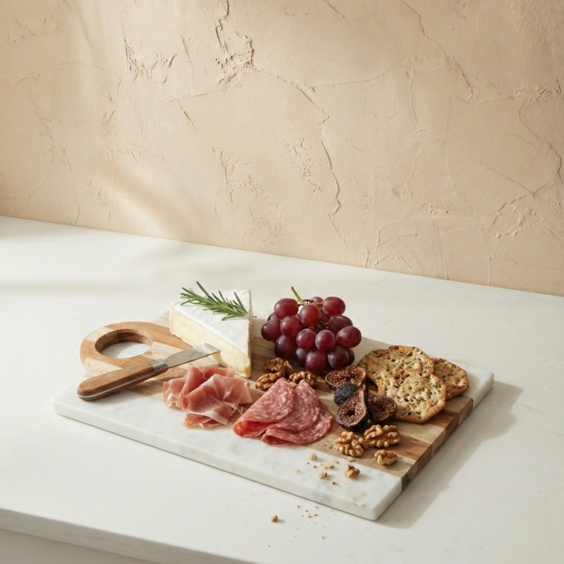 DÚO MEDIANA - Tabla rectangular de madera y mármol